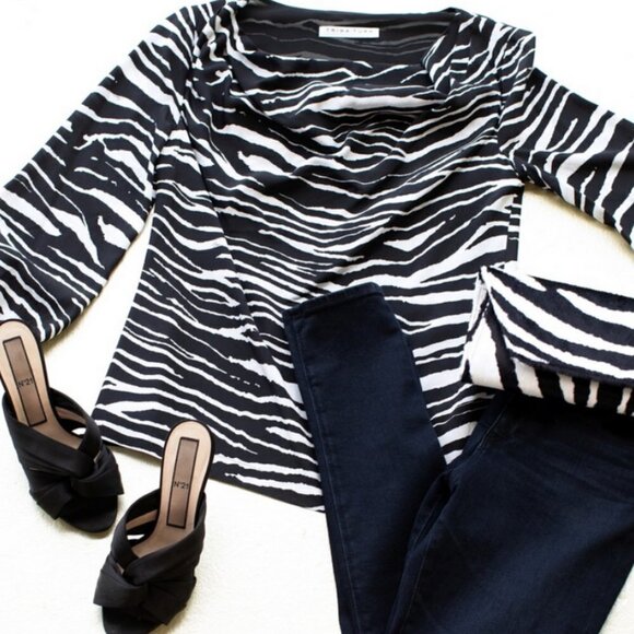 💕TRINA TURK💕 Kyoto Top ~ Print Large L NWT Blouse 100% Silk Crepe de Chine - Picture 7 of 14